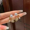 Stud Earrings Korean Elegant Opal Tulip Flower Pearl For Women Luxury Sweet Back Hanging Wedding Charm Jewelry