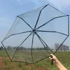 Paraplyer Lätt transparent trippel utomhus hållbar bubbla paraply bärbar automatisk anti kupol resepresent helt vind vikbar strand