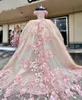Quinceanera Dresses Ivory Party Prom Ball Tulle Tulle Custul Plusサイズレースアップ新しいビーズオフショルダーVestido de for Sweet 15 leveness Pink 3d Floral Appliques
