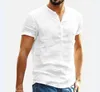 Casual Shirts Heren Staande Kraag Katoen Linnen Overhemd Met Korte Mouwen 2023 Mannelijke Button Down Designer Kleding Tops voor Mannen T-shirts