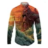 Casual overhemden voor heren Mode shirt met lange mouwen 3D Zeeoppervlak Waterkaart Knop Lente en herfst Hiphop-top