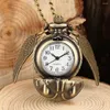 Pocket Watches Vintage Quartz Watch Bronze Wing Flip Round Ball Silver Pendant Fob Clock Chain Necklace Gift For Kids Wholesale
