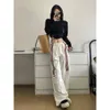 Women Wide Leg Stripe High Waist Drawstring Sports Trousers Solid Casual Baggy Cargo Pants Haruku Joggers Streetwear