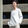 Vêtements ethniques Printemps Été Rétro Chemises Ramie Col V Plaque Boucle Style Chinois Top Femmes Lin Hanfu Traditionnel