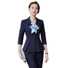 Two Piece Dress 2024 Spring Female Elegant Women's Skirt Suits Apricot Navy Blue Blazer Trouser Bussiness Jacket Office Lady 2 Pieces Set