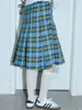 Skirts Cotton Retro Cute Scottish Pleated Skirt Slimming Korean Stly High Waist A-Line Blue Plaid Fresh Vintage Y2k Ching