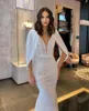 Vestidos de festa moda branco celebridade vestido profundo decote em v noite sereia lantejoulas arábia saudita ocasião especial dubai baile plus size