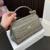 Designer Women Shiny Crocodile Embossed Shoulder Bag Italy Luxury Brand Polished Cowhide Leather Top Handle Flap Bags Lady Removable Strap Small Tote Handbag