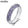 Юбилейное кольцо Vecalon ручной работы для женщин, обручальные кольца из серебра 925 пробы с фиолетовыми бриллиантами, женские обручальные кольца2389