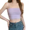 Women's Tanks Womens Spaghetti Stap Contrast Mesh Patchwork Skinny Crop Tube Top Ribbed Knit Solid Color Slim-Fitted Camisole Vest