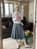 Skirts Cotton Retro Cute Scottish Pleated Skirt Slimming Korean Stly High Waist A-Line Blue Plaid Fresh Vintage Y2k Ching