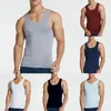 Regata masculina casual sem costura, colete sem mangas de seda gelo, alta elasticidade, academia, esportes, camisetas, roupas masculinas