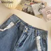 Shorts sommar vintage söt lolita stil denim shorts kvinnor koreanska söta spetsar ruffles bow korta byxor kvinnlig harajuku chic punk jeans