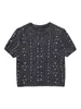 Women's Sweaters Beading Shiny Cropped Knitted Pullover Short Sleeve Slim Black Sequin Sweater Jumpers 2023 Bodycon Knitting Blouse