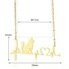 14K Yellow Gold Necklace For Women Cat Heartbeat Pendant Necklaces Vintage Waterproof Jewelry Cute Animal Accessories Free G 657