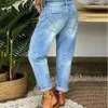 Donne blu jeans sciolto a petto singolo a petto strato dritto gamba street stile più dimensioni alte mamme pantaloni in denim