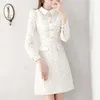 Casual Dresses High Quality Runway Fashion Women Långärmad Tweed Autumn Winter Beading Office Work Vesitdos