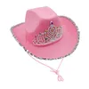 Bérets Femmes Fille Couronne Incrustée Cowgirl Chapeau Fête Avec Lumière De Style Occidental Mascarade Vêtements Accessoires Costume Feutre Performance Sur Scène