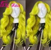 Parrucche naturali ondulate lunghe colore giallo neon parrucche sintetiche resistenti al calore in pizzo anteriore parrucche per trucco per feste cosplay