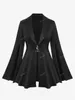 Women's Jackets ROSEGAL Plus Size Gothic Wide-waisted Coat Lapel Collar Split Flutter Sleeves PU Panel Zipper Belted Ruched Jacket Outwear