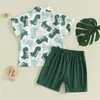 Set di abbigliamento Ragazzo per bambino Completi per San Valentino Camicia abbottonata con stampa a cuore Pantaloncini casual Set di vestiti estivi per bambini