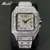 MISSFOX Ice Out Ultra mince étanche Hip Hop horloge livraison directe carré plein diamant hommes montres en argent
