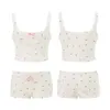 Dames Trainingspakken Fairycore Bloemenprint 2 Stuks Top Shorts Sets Zomer Streetwear Esthetische Kleding Boog Slip Crop Tank Tops En