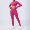 Active Sets Open Back Gym Set Women Sportwear Long Sleeve Yoga Clothing Fitness Padded Crop Top V Waist Leggings 2Piece Workout Sports Suits