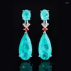 Dangle Earrings Silver Color Paraiba TourmalineEmerald Gemstone Big Drop for Women Calktail Party Jewelry Anniversary Femaly Gift