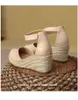 Sandals 7cm Wedge Shoes Ladies High Heels Straw Heel For Women Summer Beige