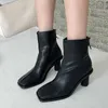 وصول جديد أزياء حذاء جلدي وردي للنساء مربع إصبع القدم zip zip rawel heels party dance calkle booties shines winter shoes