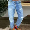 Donne blu jeans sciolto a petto singolo a petto strato dritto gamba street stile più dimensioni alte mamme pantaloni in denim