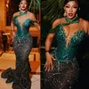 Hunter Green African Arabic Aso Ebi Prom Dresses High Neck Beading Tassel Mermaid Spets Evening Formal Dress Födelsedagsfestklänningar Andra mottagningsklänningen NL209