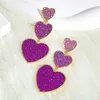 Stud Earrings Heart Dangle For Women Girls Pink Purple Red Drop Iridescence Love
