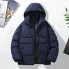 Hiver à capuche hommes Parkas épaissi rembourré fermeture éclair poches zippées vers le bas manteau chat couleur unie à manches longues vêtements pour hommes en vrac 231229