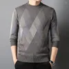 Camisolas masculinas Argyle Patterns Grosso 2023 Inverno Patchwork Cores Jumpers Casual O-pescoço Quente Pulôver Tricô Roupas