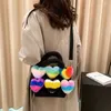 Sacs de soirée Sacs à main pour femmes en peluche douce mignonne colorée coeur de pêche arc-en-ciel amour épaule et bandoulière filles rayures verticales automne