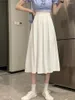 スカートホワイトプリーツスカートハイウエストエレガントなソリッドフローロングロングウィメン韓国ファッションスリムビンテージプチブラックミディ