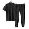 Tracksuits masculinos homens outfit verão plissado conjunto de treino macio respirável camisa calças de duas peças casual esportes terno para uso diário alto gelo