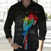 Camisas casuais masculinas Flamingo Parrot 3D impresso camisa de manga comprida botão para baixo lapela masculina primavera