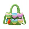 Sacs de soirée Sacs à main pour femmes en peluche douce mignonne colorée coeur de pêche arc-en-ciel amour épaule et bandoulière filles rayures verticales automne