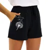 Shorts pour femmes décontracté impression coton taille haute poche pantalon ample jambe droite mode sport