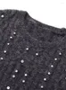 Women's Sweaters Beading Shiny Cropped Knitted Pullover Short Sleeve Slim Black Sequin Sweater Jumpers 2023 Bodycon Knitting Blouse