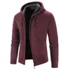 Men's Jackets Winter Warm Thick Fur Lined Knit Hoodie Jacket Zip Up Outdoor Solid Color Hooded Coat Sweatshirt Clothing