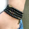 MG1354 6 mm mattschwarzer Onyx 108 Mala Armband Buddha Om Charm Granat Mala Halskette Damen Heilung spiritueller Schmuck2896