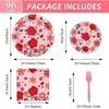 Set di stoviglie 96 pezzi Set di stoviglie per San Valentino Forniture per feste con fiori rosa Decorazione di piatti di carta di San Valentino