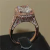 Lussuoso argento sterling 925 e oro rosa con pavé riempito 192 pezzi AAA CZ con montatura da 8 ct con pietre preziose quadrate Anelli con torre di ferro Matrimonio Ri279q