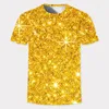 Homens Camisetas 2023 Homens Camiseta 3D Golden Glitter Digital Impressão T-shirt O-pescoço Manga Curta Casual Personalidade Camisa Tee Tops