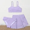 Costume da bagno da donna per ragazza Confezione da 3 pezzi Costume da bagno bikini con ricamo con occhielli in tinta unita per bambini con copertura Gonna da spiaggia Sport Costume da bagno per bambini 7-14 anni