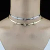 Yüksek kaliteli klasik modaya uygun kadın takılar altın rengi balıksırtı yıldız zinciri mikro kalmış açık beyaz cz cazibe cezalandırma kolye choker2511